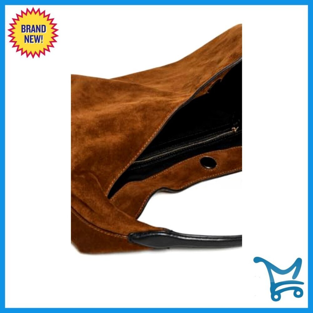 Suede Slouchy Shoulder Bag with Leather Handle, 18in Length - Picture 5 of 5